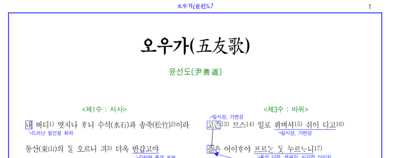 오우가(윤선도) 분석/해석