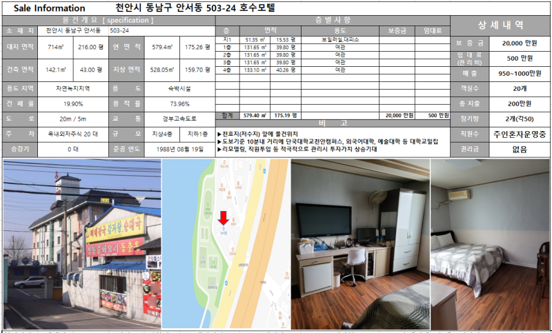 대학교와 유원지 독점모텔 리모델링용 임대