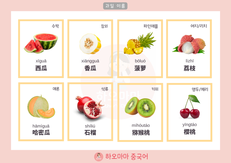 중국어 발음 16가지 과일 이름(발음 영상 포함)