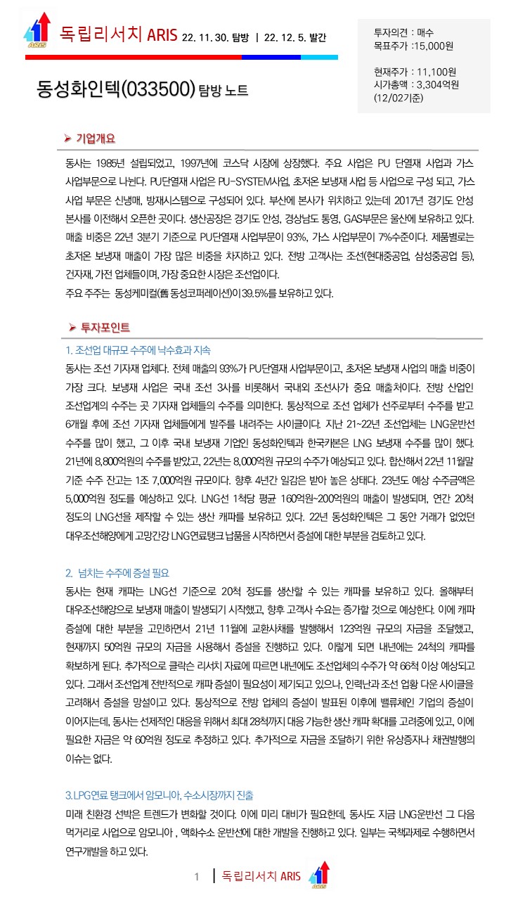 댓글 : [기업탐방 리포트] 동성화인텍-23년에는 넘치는 수주에 무조건 실적은 성장