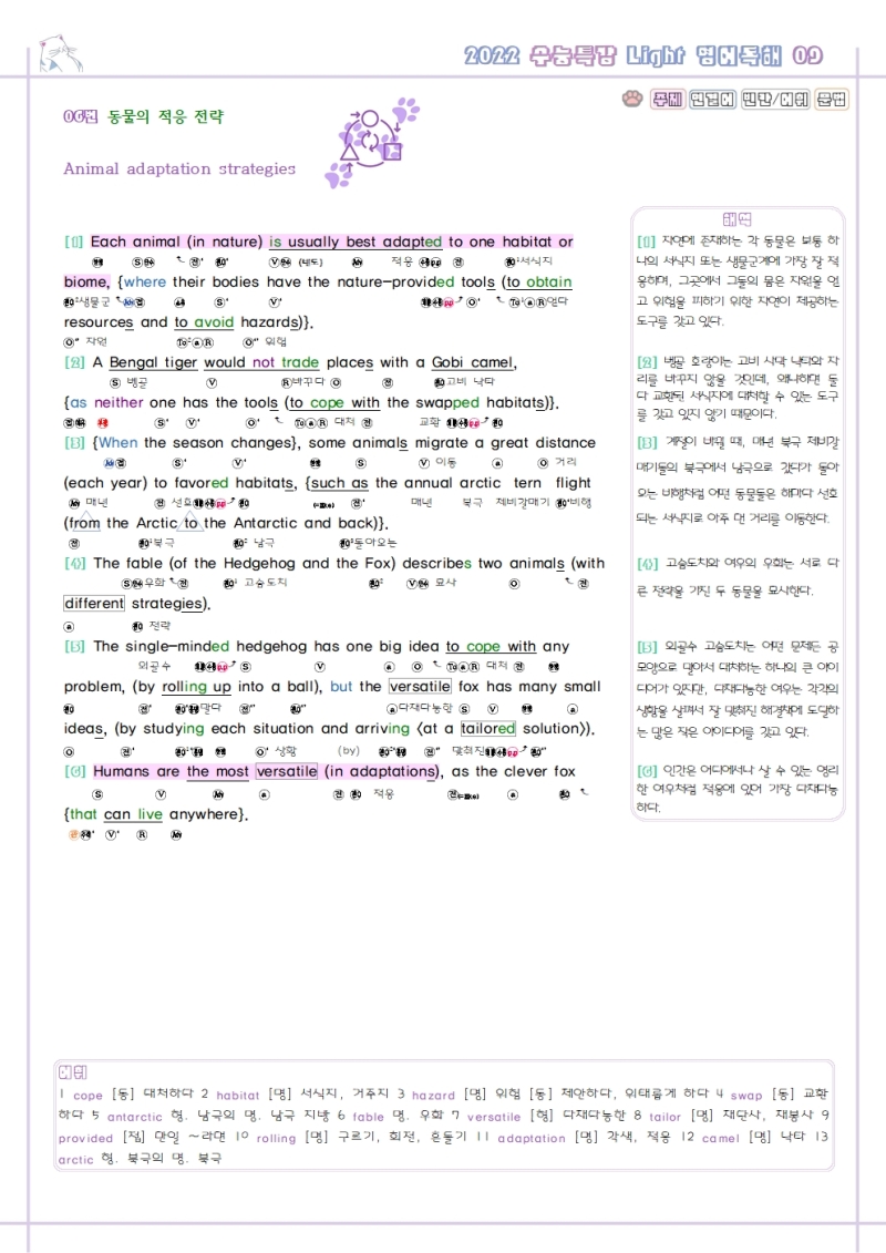 수능특강 라이트 Light 영어 독해 연습 9강 분석노트 변형 문제 워크북 Pdf 7189