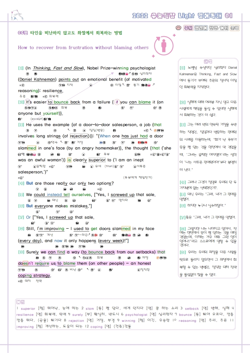 수능특강 라이트 Light 영어 독해 연습 1강 분석노트 변형 문제 워크북 Pdf
