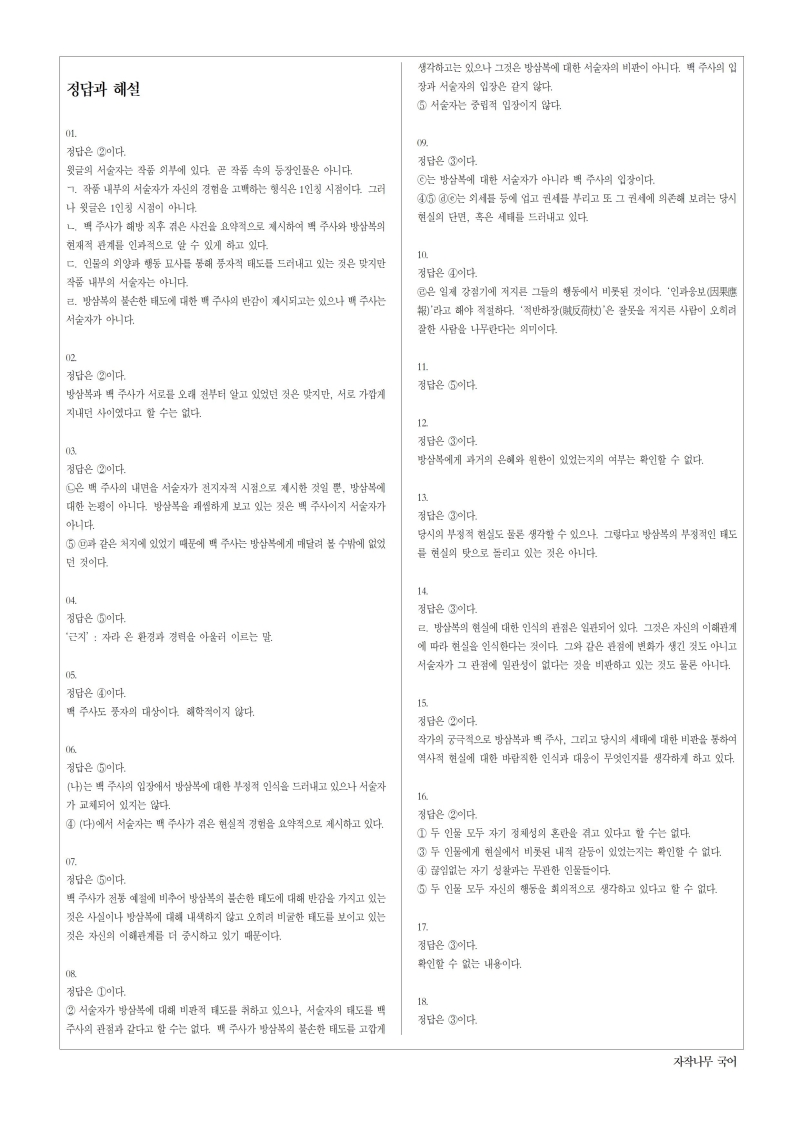 [기출 예상 문제] 동아 문학 · 1-(1) 미스터 방 [20문항]