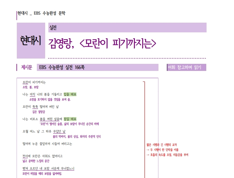 [EBS][2026학년도]수능완성_문학_현대시_김영랑, <모란이 피기까지는> 분석 및 연계 문제
