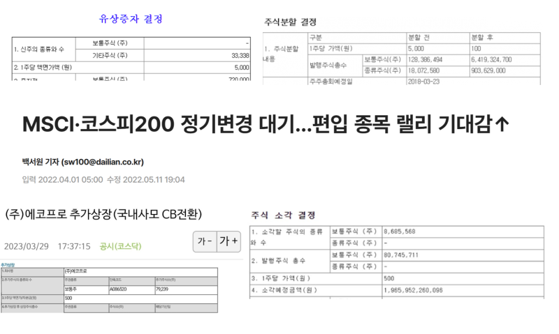 주린이글③-1: 이 공시 뜨면 주가 어찌 될까요? (ft. 증자/감자, 합병/분할, 배당, 지수편입 편) 주린이글③-1: 이 공시 뜨면 주가 어찌 될까요?...