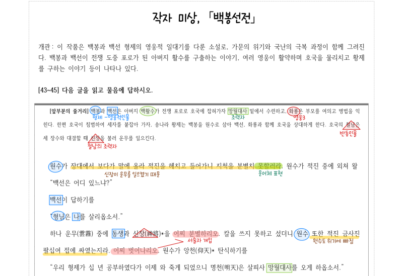 [202506_고2모의고사 분석] 작자미상, 백봉선전