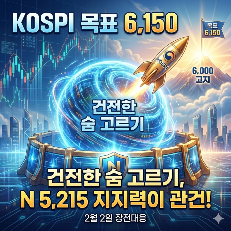 [KOSPI 목표 6,150] 6,000 고지 탈환을 향한 '건전한 숨 고르기', N 5,215 지지력이 관건 | 2월 2일 장전대응